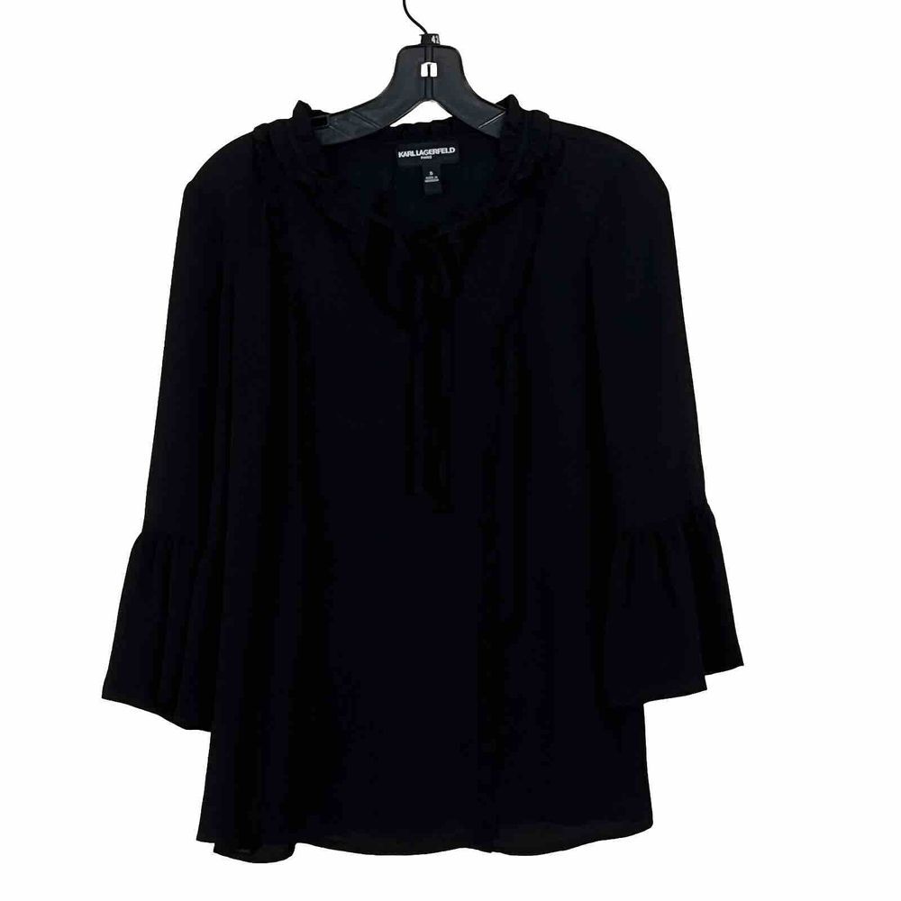 Karl Lagerfeld Paris Womens Small‎ Ruffled Dress Shirt Black